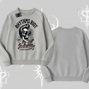 Biskilet Sweatshirt Rhythms Riot Vintage Rockabilly Skull Street Aesthetic