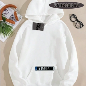 Biskilet Yaka Sweatshirt Beyaz 01 Adana Özel Tasarım Plaka Detaylı