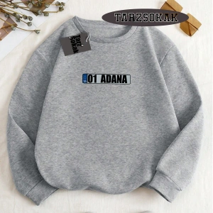 Biskilet Yaka Sweatshirt Beyaz 01 Adana Özel Tasarım Plaka Detaylı