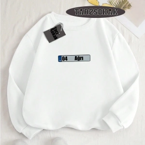 Biskilet Yaka Sweatshirt Beyaz 04 Ağrı Özel Tasarım Plaka Detaylı