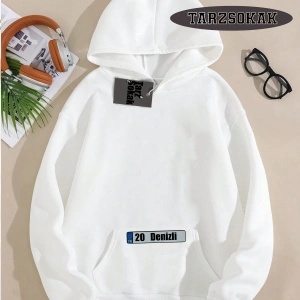 Biskilet Yaka Sweatshirt Beyaz 20 Denizli Özel Tasarım Plaka Detaylı