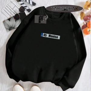 Biskilet Yaka Sweatshirt Beyaz 45 Manisa Özel Tasarım Plaka Detaylı