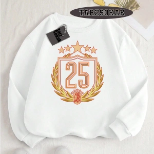 Biskilet Yaka Sweatshirt Beyaz 5 KUPALI 5 Yıldızlı Özel Tasarım