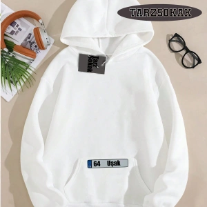 Biskilet Yaka Sweatshirt Beyaz 64 Uşak Özel Tasarım Plaka Detaylı