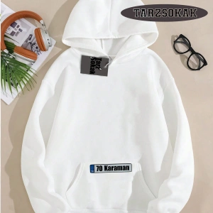 Biskilet Yaka Sweatshirt Beyaz 70 Karaman Özel Tasarım Plaka Detaylı