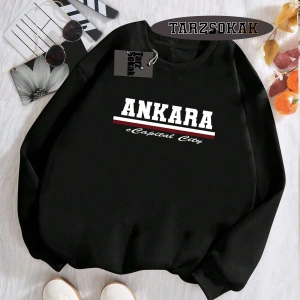 Biskilet Yaka Sweatshirt Beyaz ankara capital city Özel Tasarım Plaka Detaylı