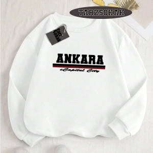 Biskilet Yaka Sweatshirt Beyaz ankara capital city Özel Tasarım Plaka Detaylı
