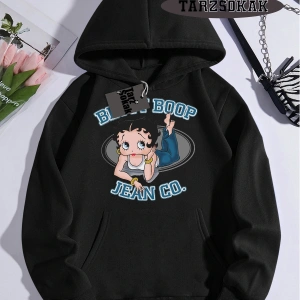 Biskilet Yaka Sweatshirt Beyaz Betty Boop Özel Tasarım