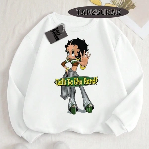 Biskilet Yaka Sweatshirt Beyaz Betty Boop Özel Tasarım