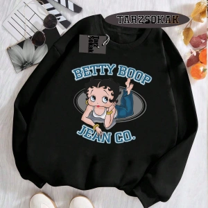 Biskilet Yaka Sweatshirt Beyaz Betty Boop Özel Tasarım