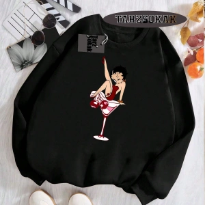 Biskilet Yaka Sweatshirt Beyaz Betty Boop Özel Tasarım