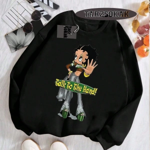 Biskilet Yaka Sweatshirt Beyaz Betty Boop Özel Tasarım