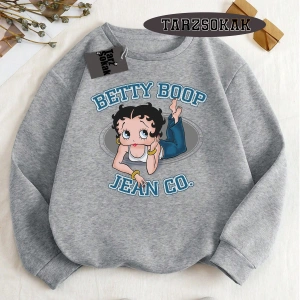 Biskilet Yaka Sweatshirt Beyaz Betty Boop Özel Tasarım