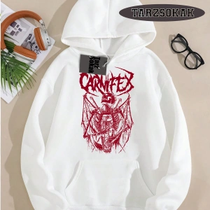 Biskilet Yaka Sweatshirt Beyaz Carnifex Özel Tasarım