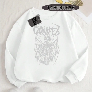 Biskilet Yaka Sweatshirt Beyaz Carnifex Özel Tasarım