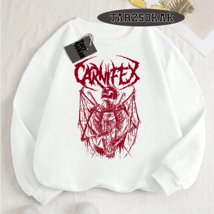 Biskilet Yaka Sweatshirt Beyaz Carnifex Özel Tasarım