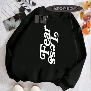 Biskilet Yaka Sweatshirt Beyaz Fear Less Özel Tasarım