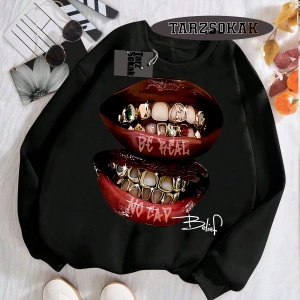 Biskilet Yaka Sweatshirt Beyaz Grillz Tee Özel Tasarım