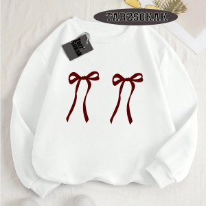 Biskilet Yaka Sweatshirt Beyaz Kurdela Özel Tasarım