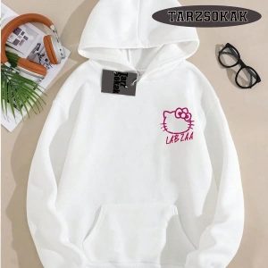 Biskilet Yaka Sweatshirt Beyaz LABZA HELLO KİTTY Özel Tasarım