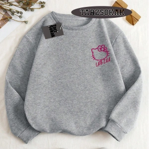 Biskilet Yaka Sweatshirt Beyaz LABZA HELLO KİTTY Özel Tasarım