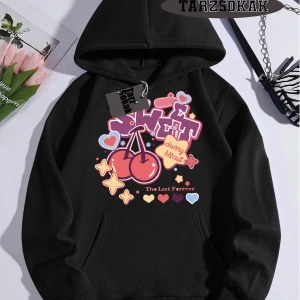 Biskilet Yaka Sweatshirt Beyaz Melodies Kiraz Özel Tasarım