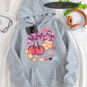 Biskilet Yaka Sweatshirt Beyaz Melodies Kiraz Özel Tasarım