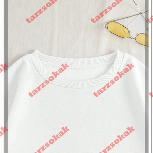 Biskilet Yaka Sweatshirt Beyaz Melodies Kiraz Özel Tasarım