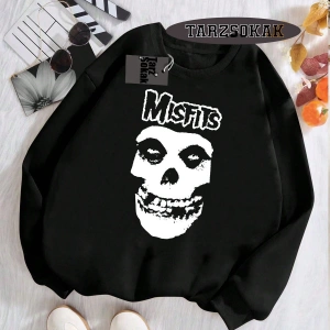 Biskilet Yaka Sweatshirt Beyaz Misfits Punk Özel Tasarım