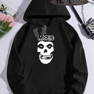 Biskilet Yaka Sweatshirt Beyaz Misfits Punk Özel Tasarım