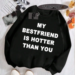 Biskilet Yaka Sweatshirt Beyaz my Bestfriend Özel Tasarım