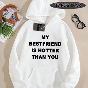 Biskilet Yaka Sweatshirt Beyaz my Bestfriend Özel Tasarım