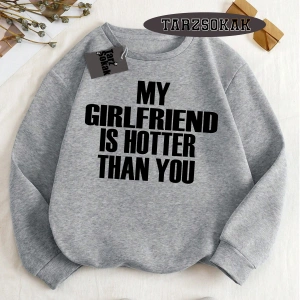 Biskilet Yaka Sweatshirt Beyaz My Girlfriend Özel Tasarım