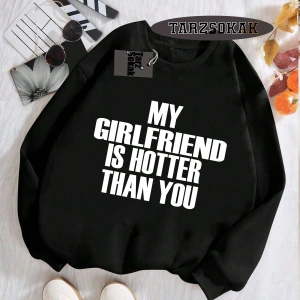 Biskilet Yaka Sweatshirt Beyaz My Girlfriend Özel Tasarım