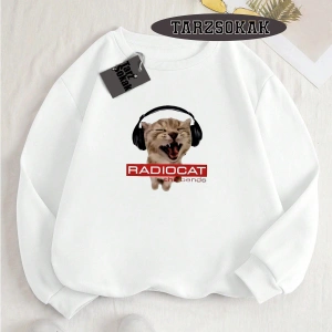 Biskilet Yaka Sweatshirt Beyaz Rock Grubu Radiohead Özel Tasarım