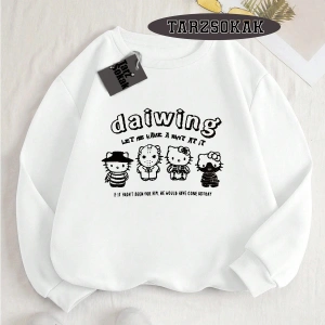 Biskilet Yaka Sweatshirt Beyaz Sanrio Hello Kitty Özel Tasarım