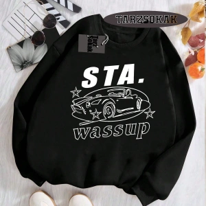 Biskilet Yaka Sweatshirt Beyaz STA. WASSUP Özel Tasarım