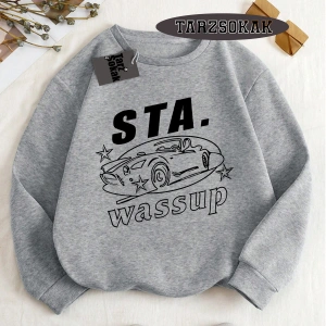 Biskilet Yaka Sweatshirt Beyaz STA. WASSUP Özel Tasarım