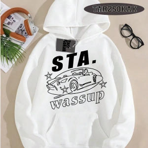 Biskilet Yaka Sweatshirt Beyaz STA. WASSUP Özel Tasarım