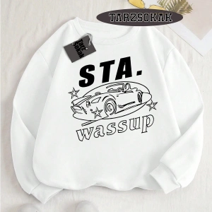 Biskilet Yaka Sweatshirt Beyaz STA. WASSUP Özel Tasarım