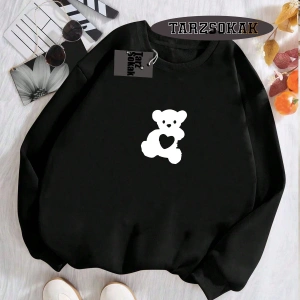 Biskilet Yaka Sweatshirt Beyaz TATLI AYI Özel Tasarım