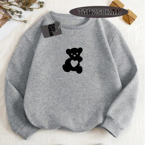Biskilet Yaka Sweatshirt Beyaz TATLI AYI Özel Tasarım