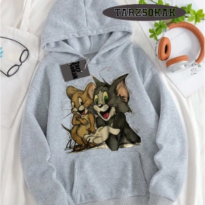 Biskilet Yaka Sweatshirt Beyaz Tom And Jerry Cartoons Özel Tasarım