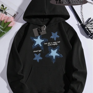 Biskilet Yaka Sweatshirt Beyaz YILDIZ DESENLİ Özel Tasarım