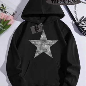 Biskilet Yaka Sweatshirt Beyaz YILDIZ DESENLİ Özel Tasarım