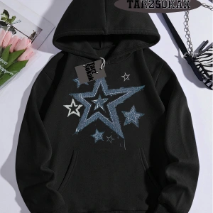 Biskilet Yaka Sweatshirt Beyaz YILDIZ DESENLİ Özel Tasarım