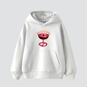 Bite My Strawberry Baskılı Oversize Unisex Premium Beyaz