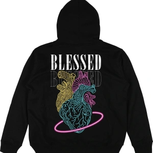 Blessed Siyah Oversize Unisex Kapüşonlu Sweatshirt Hoodie