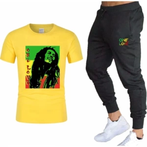 Bob Marley One Love Baskılı Pamuk Kısa Kollu Yazlık Erkek Eşofman Takımı