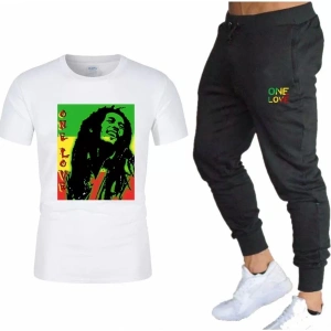 Bob Marley One Love Göğüs Baskılı Pamuk Kısa Kollu Yazlık Erkek Eşofman Takımı